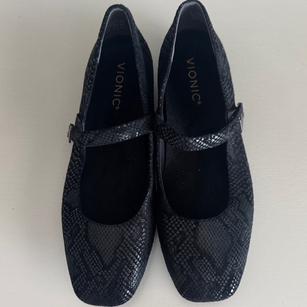 Vionic Black Snake-Embossed Mary Jane Flats - Picture 3 of 8
